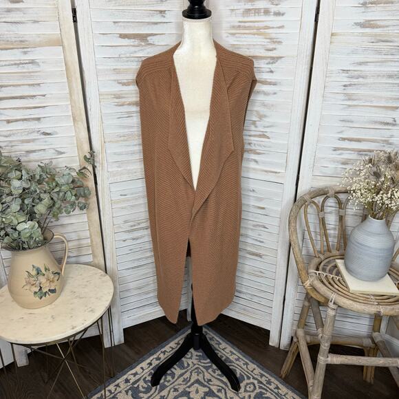 NIC+ZOE Women's XL Open Front Ribbed Longline Cardigan Vest Camel Brown - Picture 9 of 10